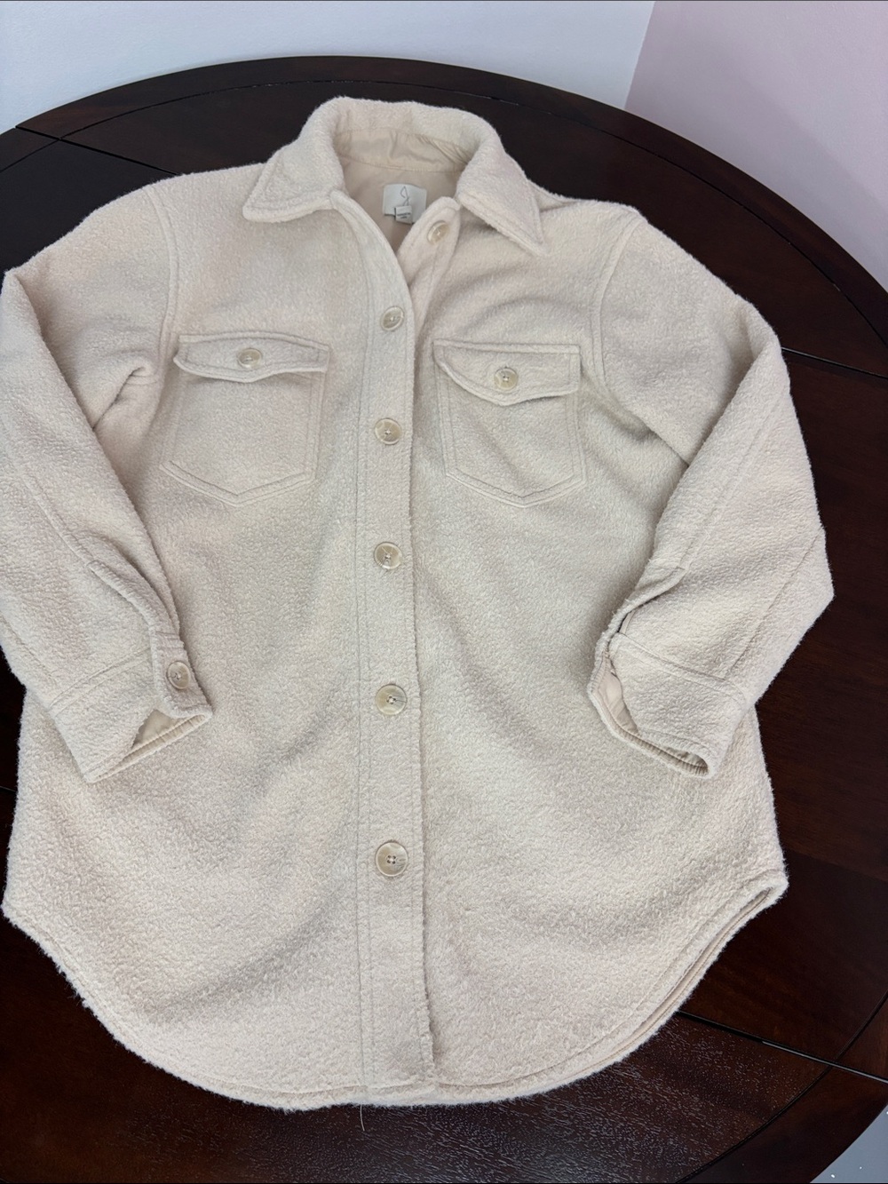 Joie Cream Sherpa Teddy Shacket Button Front Jacket XS
